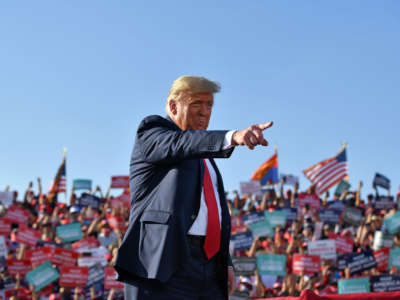 President Trump arrives for a rally at Tucson International Airport in Tucson, Arizona, on October 19, 2020.