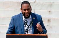 Kentucky state Rep. Charles Booker speaks during the "Commitment March: Get Your Knee Off Our Necks" protest against racism and police brutality on August 28, 2020, in Washington, D.C.