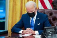 President Joe Biden makes brief remarks before signing several executive orders directing immigration actions for his administration in the Oval Office at the White House on February 2, 2021, in Washington, D.C.