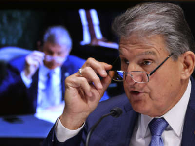 Sen. Joe Manchin questions members of the Biden administration during a hearing in the Dirksen Senate Office Building on Capitol Hill on April 20, 2021, in Washington, D.C.