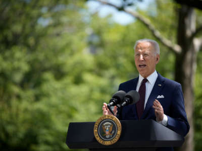 President Joe Biden speaks on the North Lawn of the White House on April 27, 2021, in Washington, D.C.
