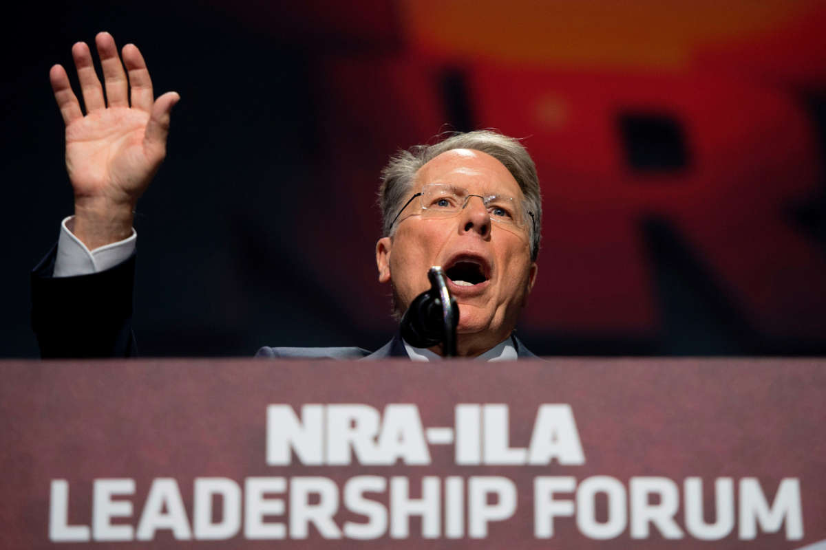 National Rifle Association (NRA) President Wayne LaPierre speaks during the NRA Leadership Forum in Atlanta, Georgia, on April 28, 2017.