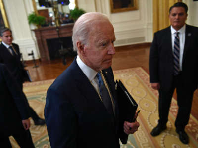 President Joe Biden departs after holding a press conference in the East Room of the White House in Washington, D.C., on May 21, 2021.