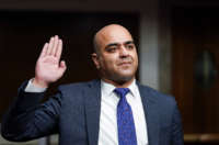 Zahid Quraishi, nominated by President Joe Biden to be a U.S. District Judge for the District of New Jersey, is sworn in to testify before a Senate Judiciary Committee hearing on pending judicial nominations on Capitol Hill, April 28, 2021, in Washington, D.C.