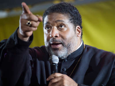 Rev. Dr. William J. Barber II is seen during the Poor Peoples Moral Action Congress forum for presidential candidates at Trinity Washington University on June 17, 2019.
