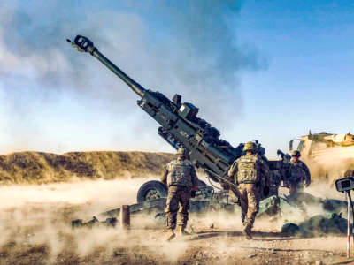 U.S. soldiers fire a howitzer in Iraq, August 12, 2018, while supporting Iraqi forces as part of Operation Inherent Resolve.