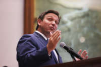 Florida Gov. Ron DeSantis speaks during a press conference at the Shul of Bal Harbour on June 14, 2021, in Surfside, Florida.