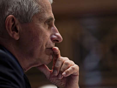 Anthony Fauci, director of the National Institute of Allergy and Infectious Diseases, listens during a hearing on Capitol Hill in Washington, D.C., on May 26, 2021.