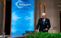 President Joe Biden arrives at day 2 of the virtual Leaders Summit on Climate at the East Room of the White House on April 23, 2021, in Washington, D.C.
