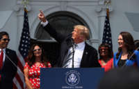 Former President Donald Trump holds a press conference at the Trump National Golf Club in Bedminster, New Jersey, on July 7, 2021.