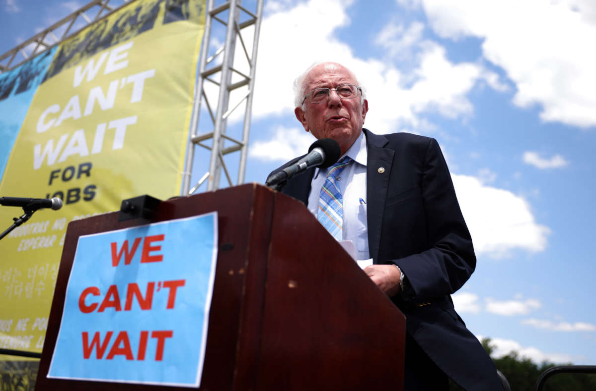 Sen. Bernie Sanders speaks at a “We Cant Wait Rally,” on the National Mall on June 24, 2021, in Washington, D.C.