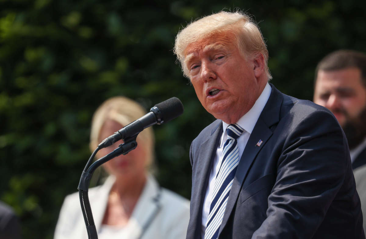 Former President Donald Trump speaks during a press conference at the Trump National Golf Club in Bedminster of New Jersey on July 7, 2021.