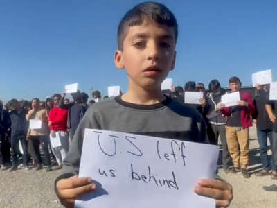 Afghan evacuees at the Bechtel Enka camp near a U.S. military base in Kosovo released videos on September 28, 2021, of a protest that occurred over the weekend. The evacuees say they worked alongside the U.S. and its coalition allies in Afghanistan but fear being forcibly relocated to different countries or being turned over to the United Nations as refugees.