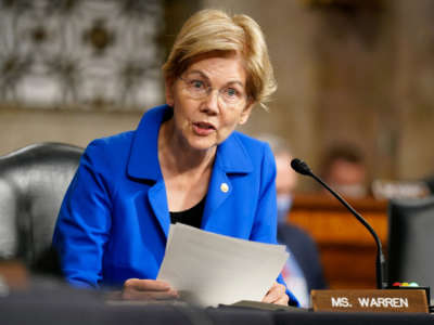 Sen. Elizabeth Warren speaks during a Senate Armed Services Committee hearing on Capitol Hill in Washington, D.C., on September 28, 2021.