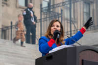 Idaho Lieutenant Gov. Janice McGeachin speaks during a mask burning event at the Idaho Statehouse on March 6, 2021, in Boise, Idaho.