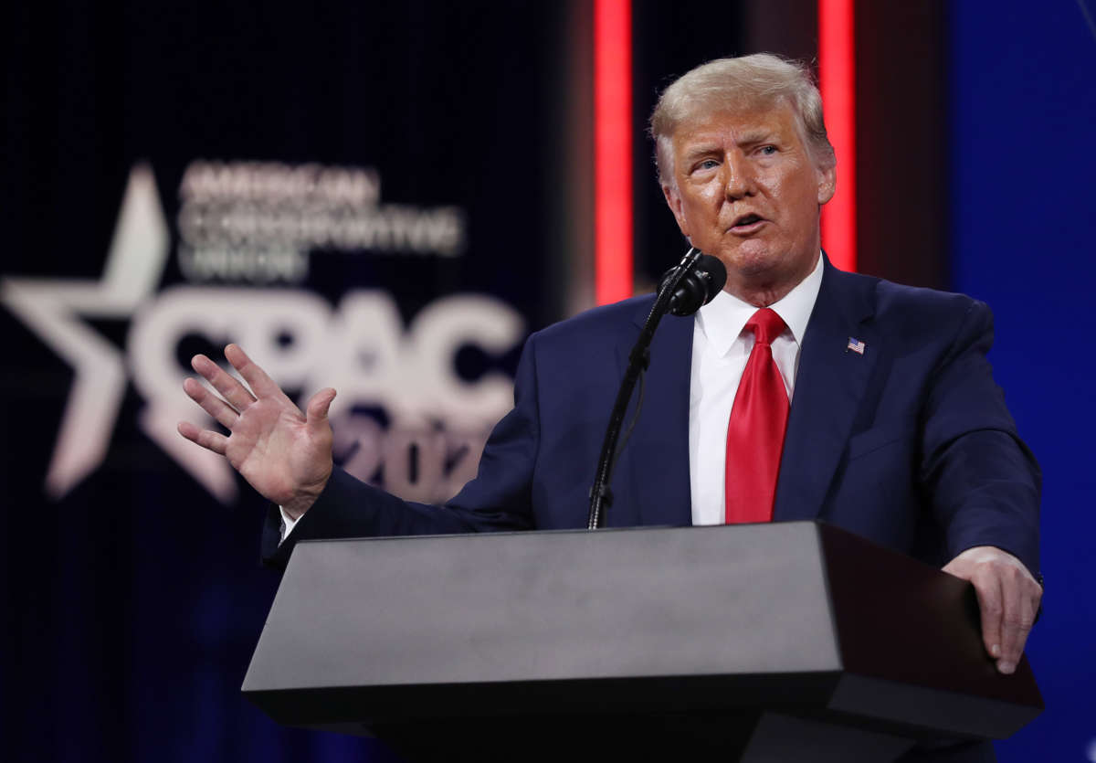 Former President Donald Trump addresses the Conservative Political Action Conference on February 28, 2021, in Orlando, Florida.