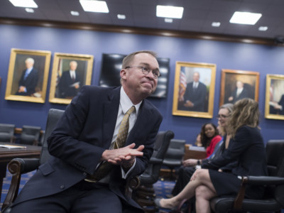 Office of Management and Budget (OMB) Director Mick Mulvaney prepares to testify before a House Appropriations Financial Services and General Government Subcommittee hearing in Rayburn Building on the FY2019 Budget for OMB on April 18, 2018.