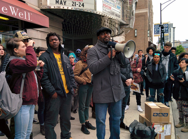Damo’s father to the crowd, in the wake of a senseless arrest: “We have a right to be here. We have a right to be treated like human beings.” (Photo: Kelly Hayes)