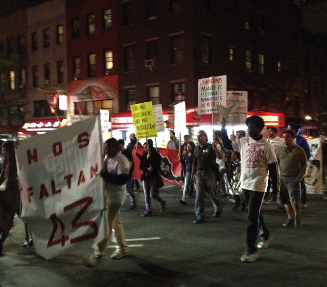 Activists took to the streets of Manhattan, demanding justice in the case of the 43 disappeared students of Ayotzinapa. (Photo: Samantha Denby)