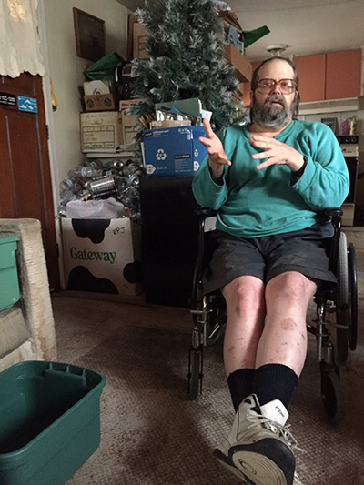 Victor Johanson, 57, inside his Oak Leaf mobile home. (Photo: Thacher Schmid)