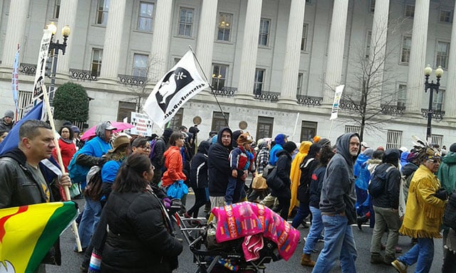 Demonstrators take part in the Native Nations RiseMarch in Washington, DC, on March 10, 2017. (Photo: Courtesy of Four Arrows)