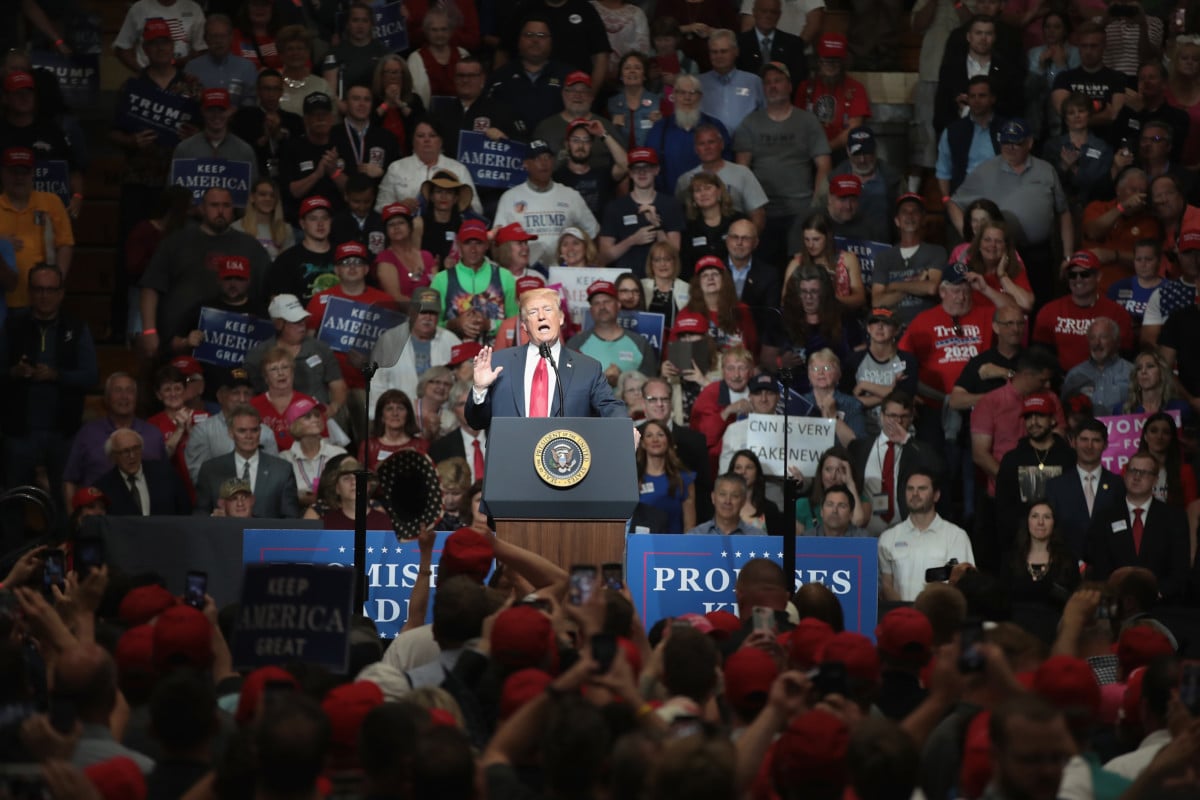 President Donald Trump speaks to supporters at a campaign rally on May 10, 2018 in Elkhart, Indiana.