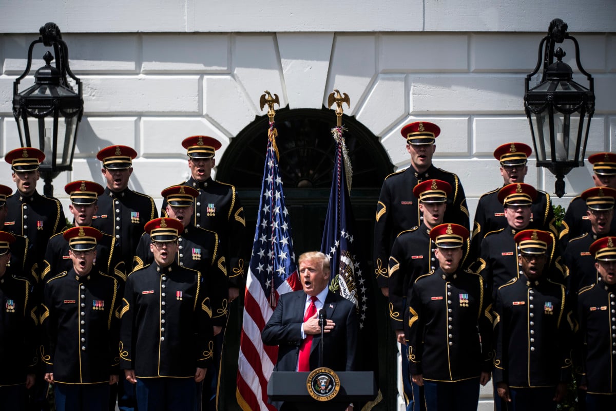 President Donald Trump participates in the "Celebration of America" at the White House in Washington, DC, on June 5, 2018. Trump's "Celebration of America" "honors" football fans and not the NFL champions Philadelphia Eagles after he reignited his feud with the league by abruptly canceling a White House reception for the Super Bowl winners.