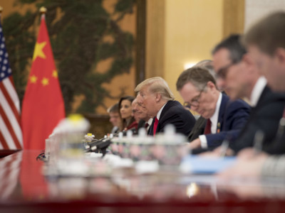 President Donald Trump attends a bilateral meeting with China's President Xi Jinping at the Great Hall of the People in Beijing on November 9, 2017.