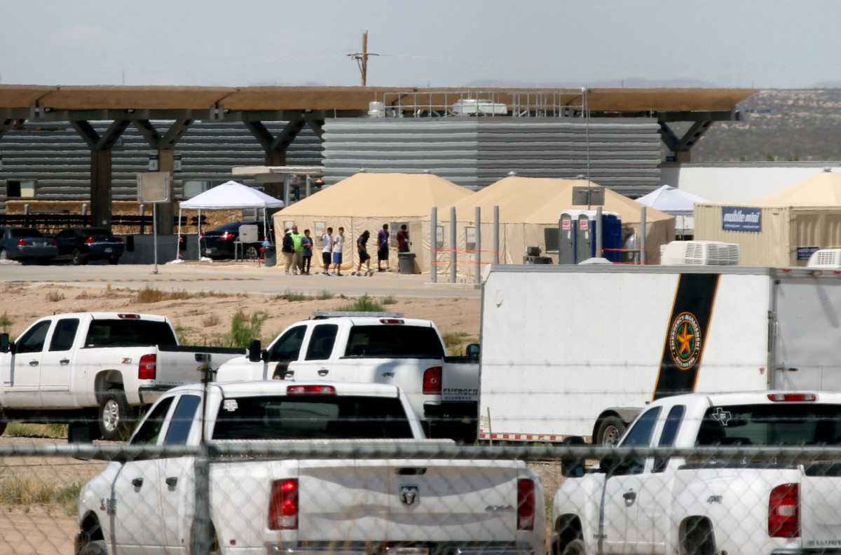 View of a temporary detention center for undocumented underage immigrants in Tornillo, Texas, near the Mexico-US border, as seen from Valle de Juarez, in Chihuahua state, Mexico, on June 18, 2018.