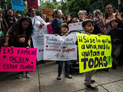 Children take part in a protest against US immigration policies outside the US embassy in Mexico City on June 21, 2018.