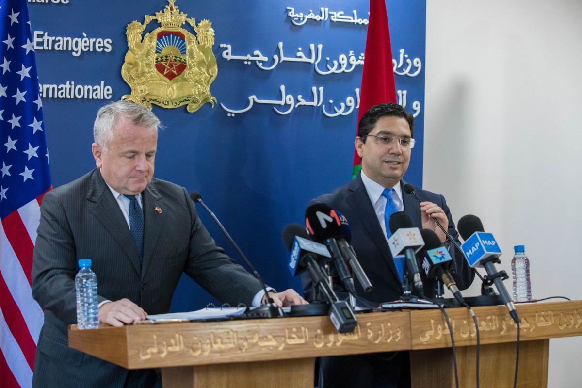 US Deputy Secretary of State John Sullivan and Moroccan Foreign Minister Nasser Burita hold a joint press conference in Rabat, Morocco, on June 29, 2018.
