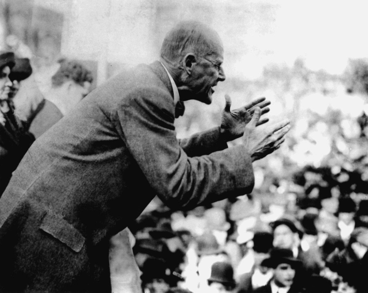 Eugene V. Debs, a leading member of the Socialist Party, delivers an anti-war speech in Canton, Ohio, on June 16, 1918.