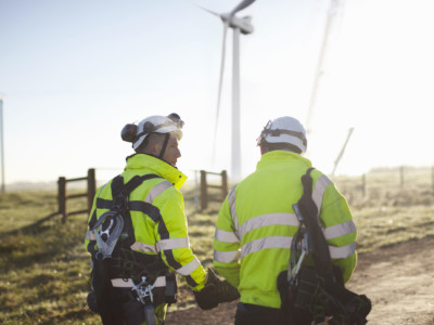 Energy workers on wind farm