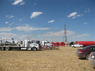 A natural gas hydraulic fracturing (fracking) site near Platteville, Colorado, taken on September 9, 2010.