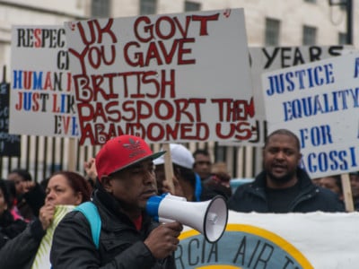 Chagossians hold a human rights demonstration against the UK Government on December 15, 2016. The UK and US governments removed the Chagossians from the islands of the Chagos Archipelago to build what has become a major US military base.