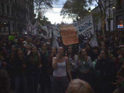 Women chant during a protest as part of the 'Not One Less' (Ni Una Menos) movement demanding legal abortion on June 4, 2018, in Buenos Aires, Argentina.