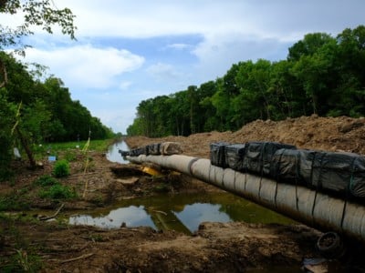 A Bayou Bridge Pipeline construction site in Louisiana's iconic Atchafalaya Basin, the nation's largest river swamp. Energy Transfer Partners agreed to halt construction of the pipeline on a parcel of private property this week after a conservation group filed a lawsuit on behalf of a landowner.
