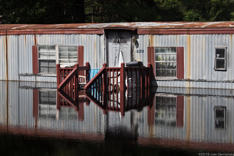 Flooded mobile home in Bucksport, South Carolina.