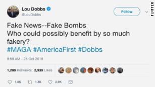 Lou Dobbs' later-deleted tweet.