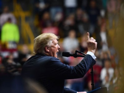 President Donald Trump speaks during a campaign rally at McKenzie Arena, in Chattanooga, Tennessee on November 4, 2018.