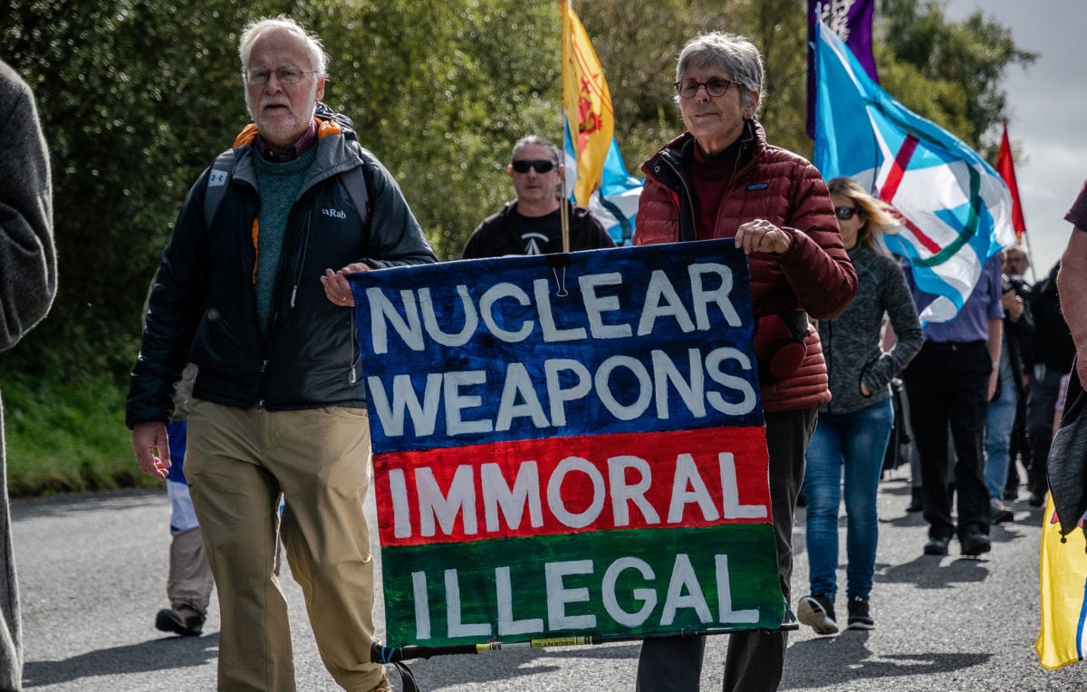 Various members of different CND, anti-war and peace campaigners gathered to protest the bases of nuclear capable submarines, September 22, 2018, in Helensburgh, Scotland.