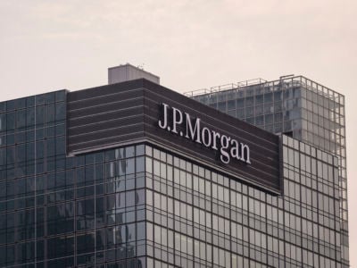 A view of the facade of US investment bank JPMorgan Chase & Co's Asia headquarters on August 21 2018, in Hong Kong, Hong Kong.