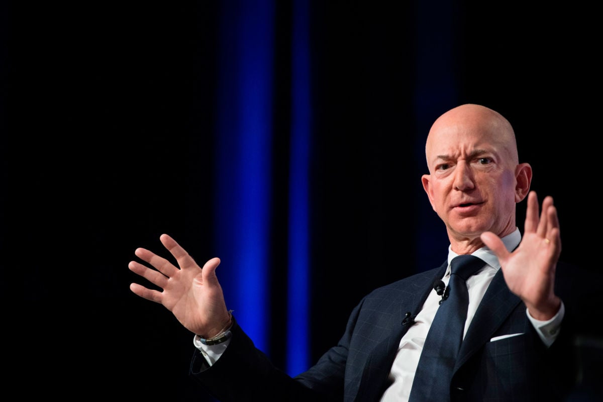 Amazon and Blue Origin founder Jeff Bezos provides the keynote address at the Air Force Association's annual Air, Space & Cyber Conference in Oxen Hill, Maryland, on September 19, 2018.