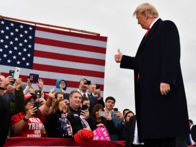 US President Donald Trump arrives to speak at a campaign rally at the Huntington Tri-State Airport, on November 2, 2018, in Huntington, West Virginia.