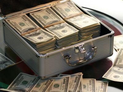 Stacks of money in a briefcase
