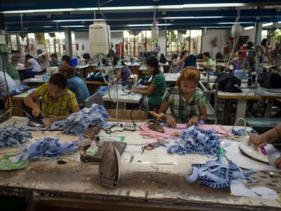 Laborers work at a garment factory in Yangon, Burma, on November 1, 2018.