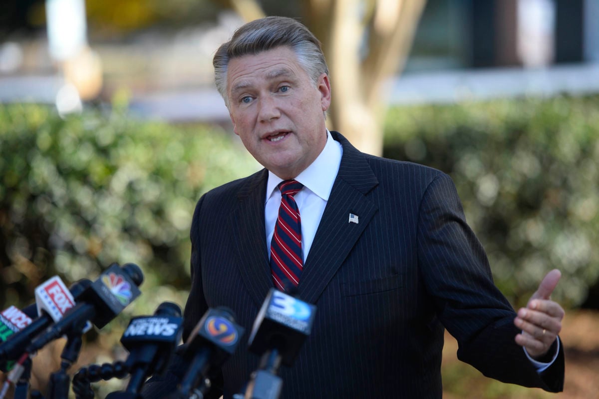 Republican congressional candidate Mark Harris answers questions at a news conference at the Matthews Town Hall on Wednesday, November 7, 2018, in Matthews, North Carolina.