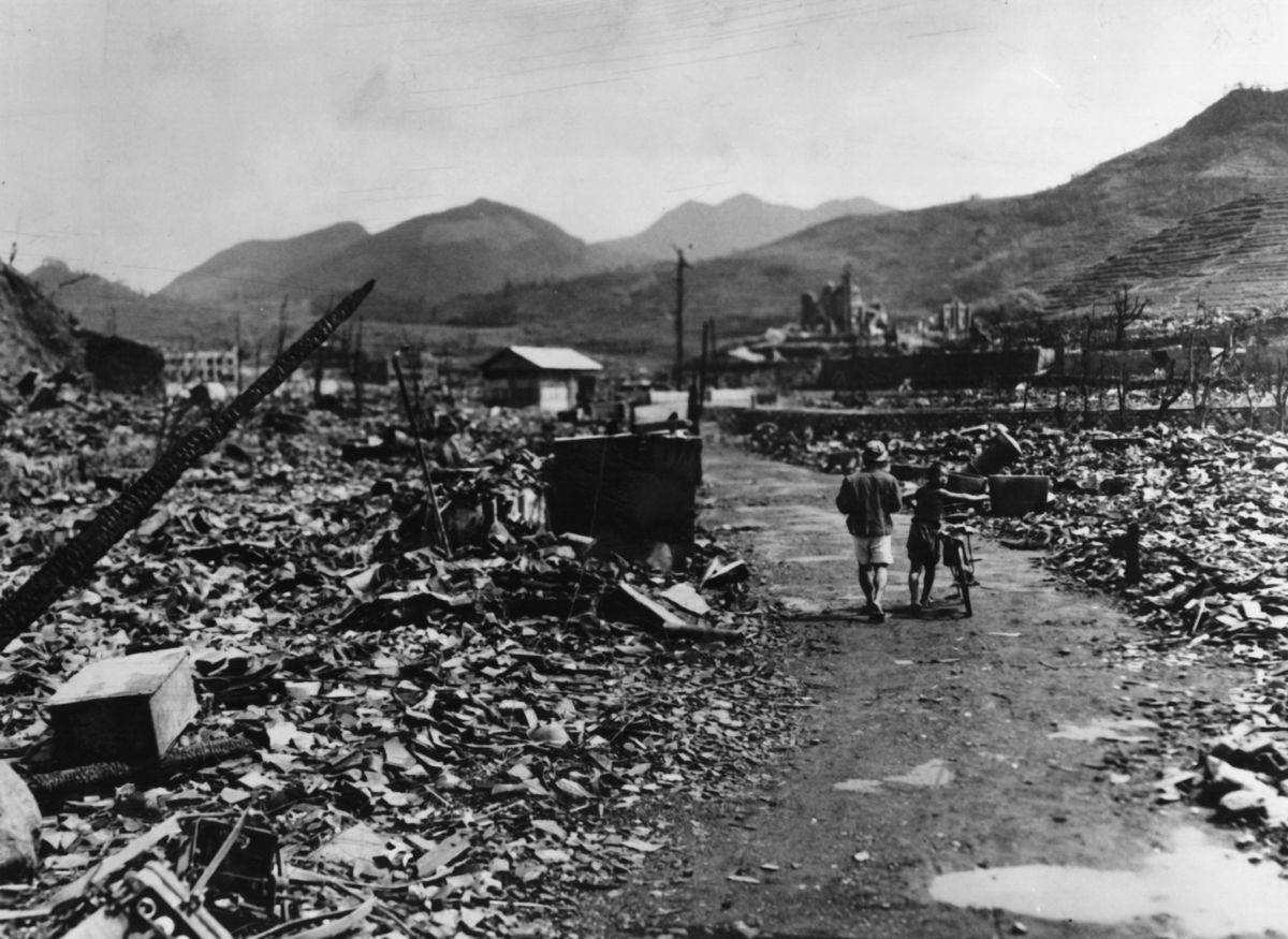 The ruins of Nagasaki, Japan, after the US dropped an atomic bomb on the city in August 1945.
