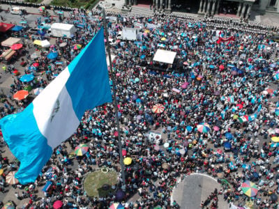 Thousands of students demonstrate in Guatamala City against President Jimmy Morales, September 20, 2018.