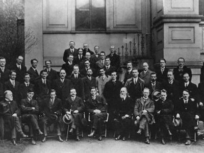 The Sinn Fein members elected in the December 1918 election at the first Dail Eireann meeting, on January 21, 1919.